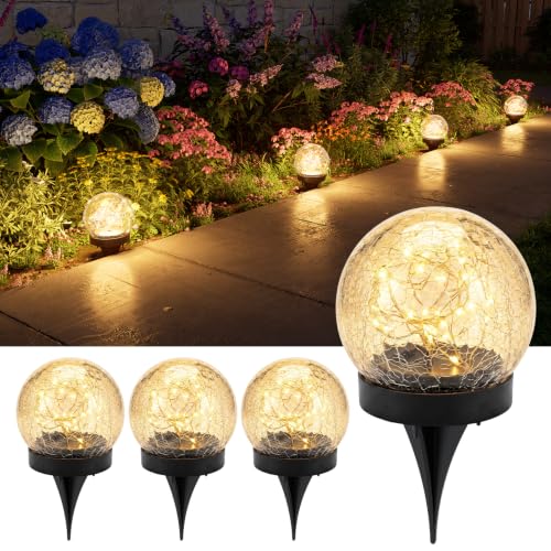 4 Pack 3.94" Warm White Solar Powered Cracked Glass Globe Lights