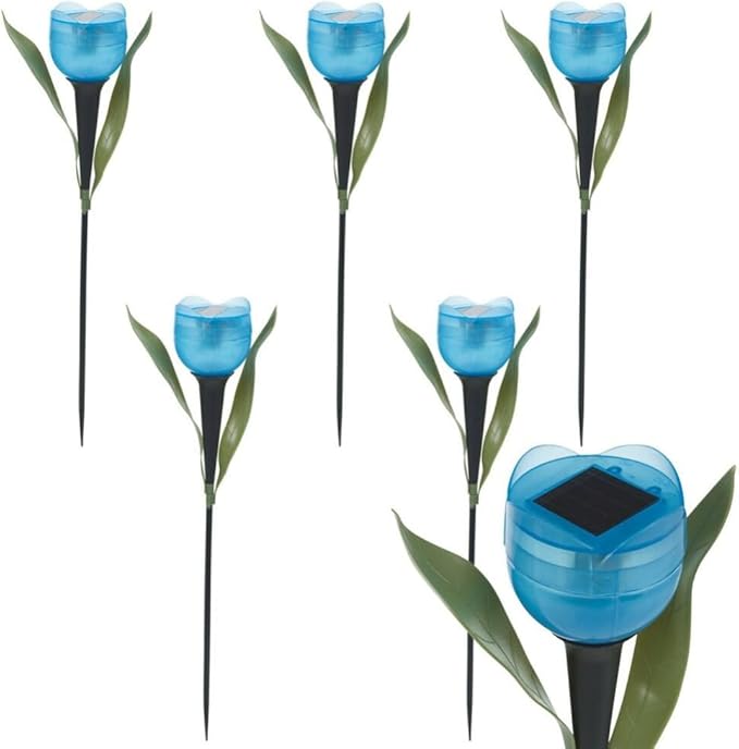 anso 6pcs Garden Tulip Flower Shape LED Solar Powered Lights Outdoor Yard Standing Decors (Blue) | Lumora
