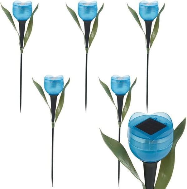 anso 6pcs Garden Tulip Flower Shape LED Solar Powered Lights Outdoor Yard Standing Decors (Blue) | Lumora