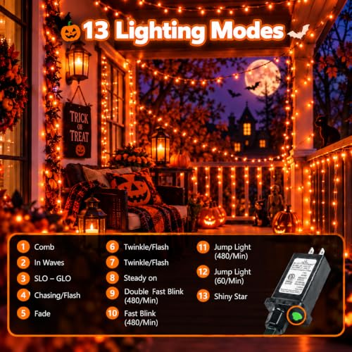 Connectable 240 LED Orange Halloween Lights, String Lights Indoor Outdoor