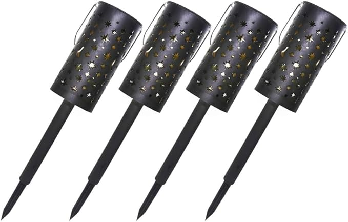 4pcs Solar-Powered Garden Stake Lights, Metal Hollow Star and Moon Lawn Lamps for Outdoor Landscape Pathway, Weather-Resistant Decorative Solar Garden Lighting
