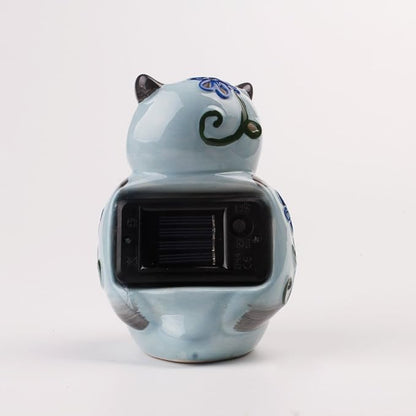 ASTRAEUS Porcelain Owl Solar Landscape Lights Figurine, Color Changing LED - Lawn Decor Owl Statues for Patio, Lawn, Balcony, Yard - Mothers Day Housewarming Gifts Grey Blue