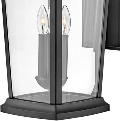 Hinkley Bromley Large Wall Mount Lantern - Aluminum, 3-Light, Clear Glass - Museum Black Finish