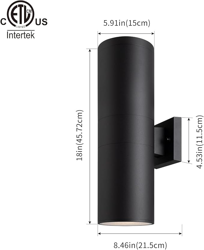 mirrea 18" Modern Outdoor Porch Light Patio Light in 2 Lights with Aluminum Cylinder and Tempered Glass Cover | Lumora