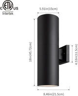 mirrea 18" Modern Outdoor Porch Light Patio Light in 2 Lights with Aluminum Cylinder and Tempered Glass Cover | Lumora