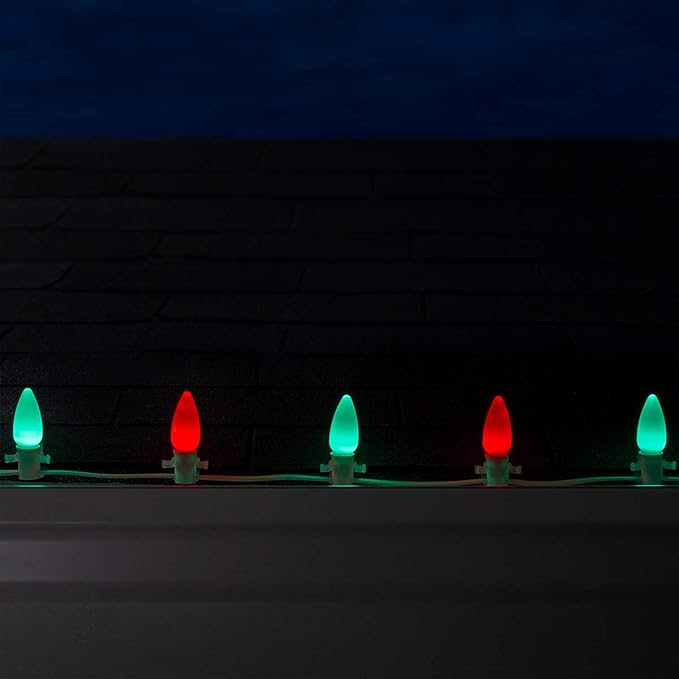 Wintergreen Lighting C9 OptiCore LED Commercial Outdoor Christmas Lights – Heavy Duty Christmas String Lights; Wedding Christmas Lights; White Wire (50 Lights, 50 Ft, Red/Green Smooth/Opaque)