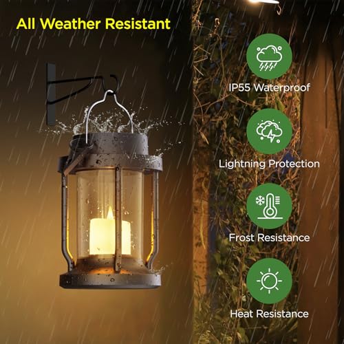 Solar Lantern Outdoor & Indoor Use – Hanging Solar Lights with Realistic Flickering Flameless Candle, Weatherproof for Gardens, Patios, Trees, and Lawns (Black, 4 Pack)