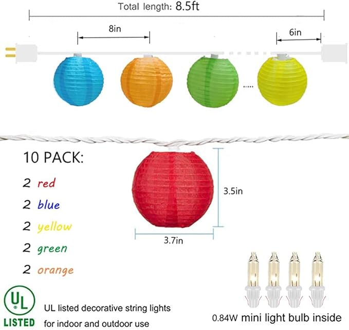 GOOTHY 8.5Ft Multicolor Lantern String Lights Outdoor, Plug in Christmas Decorations String Lights with 10 Mini Colorful Lanterns, Hanging Lanterns Lights for Outdoor Bedroom Bistro Garden Xmas Party
