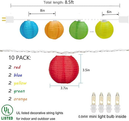 GOOTHY 8.5Ft Multicolor Lantern String Lights Outdoor, Plug in Christmas Decorations String Lights with 10 Mini Colorful Lanterns, Hanging Lanterns Lights for Outdoor Bedroom Bistro Garden Xmas Party