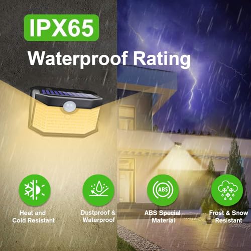 HMCITY 120 LED Solar Lights Outdoor Motion Sensor, 2 Pack, Black Warm