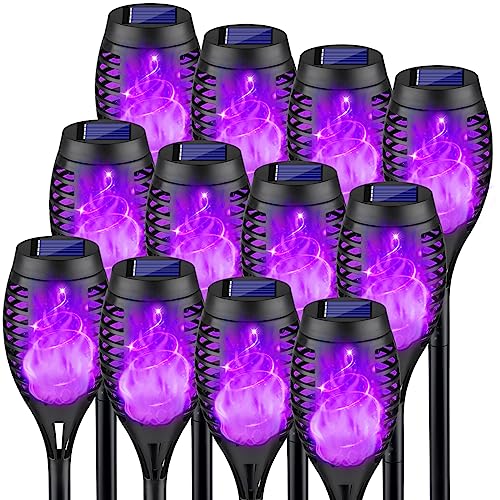 12 Packs Purple Flickering Flame Halloween Solar Lights for Halloween Decor
