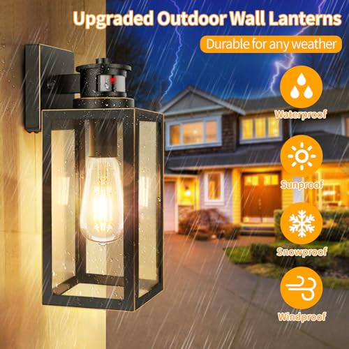 2-Pack Motion Sensor Outdoor Wall Lights, Waterproof Dusk to Dawn Exterior Wall Light Fixtures, Oil Rubbed Bronze Outside Porch Lights for House Garage, Motion Sensor Wall Lanterns with Clear Glass