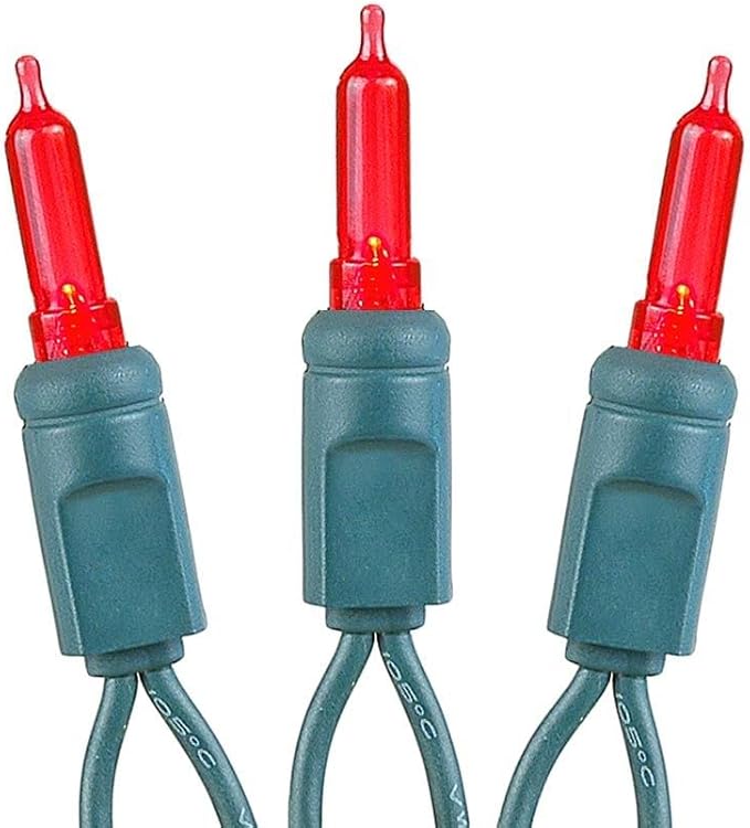 Novelty Lights Vintage Style T5 Red LED Christmas Lights, 35 Feet Green Wire String of 70 Mini Bulbs, UL Listed Indoor/Outdoor Tree Lighting