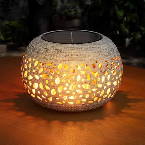 Solar Lanterns Outdoor Waterproof Table Lights: Upgraded Solar Flame Lantern, 2 Lighting Modes White Lantern Flickering Light for Garden Yard Balcony Indoor Tabletop Decor, Gifts for Women