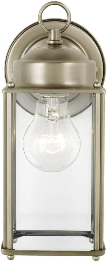 Generation Lighting 8593-965 New Castle Clear Glass Outdoor Wall Sconce Lighting Fixture, 1-Light 75 Watt, 10" H x 5" W, Antique Brushed Nickel
