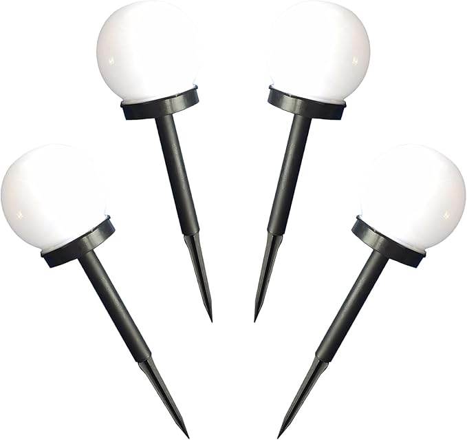Uonlytech 4pcs Solar Pathway Lights White Round Ball Shape Crackle Globe LED Garden Solar Panel Lights for Outdoor Lawn and Patio Warm