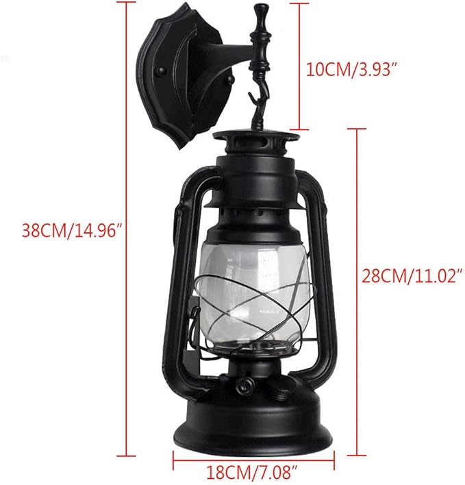 FIKNEE Rustic Wall Lantern Light - Retro Antique Vintage Lamp - Porch & Outdoor Wall Sconce - Black