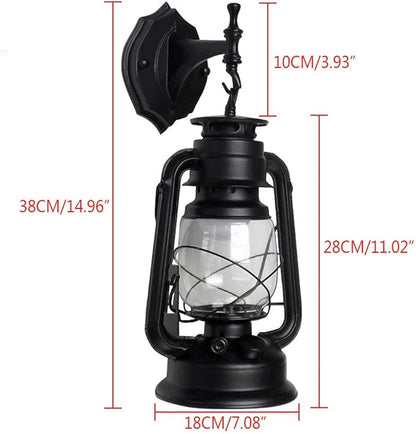 FIKNEE Rustic Wall Lantern Light - Retro Antique Vintage Lamp - Porch & Outdoor Wall Sconce - Black