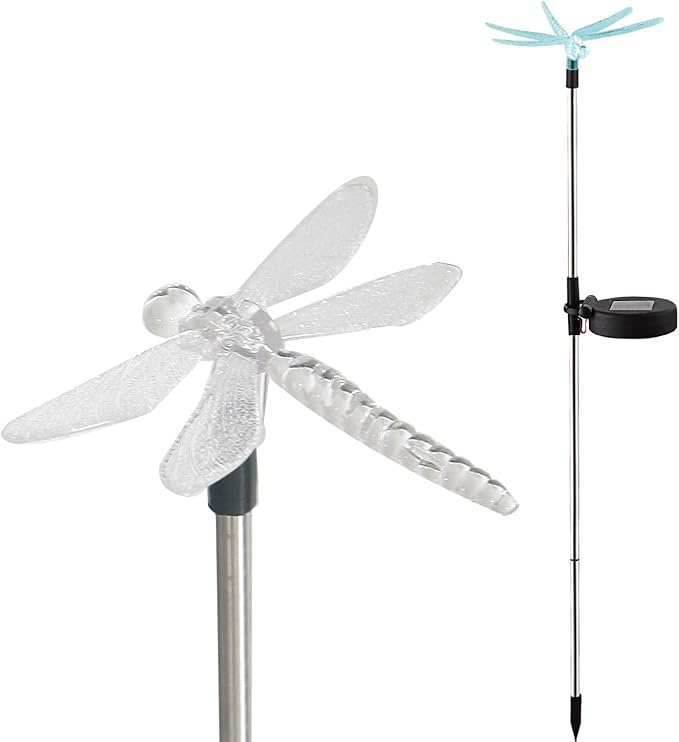 Outdoor Solar Powered LED Garden Light Landscape Lighting Waterproof Multicolor Color Changing Stake Light for Patio Yard Pathway Flowerbed Lawn Christmas Decorations Figurine Dragonfly Pack of 2