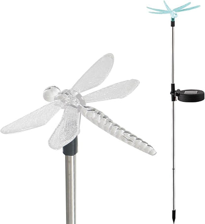 Outdoor Solar Powered LED Garden Light Landscape Lighting Waterproof Multicolor Color Changing Stake Light for Patio Yard Pathway Flowerbed Lawn Christmas Decorations Figurine Dragonfly Pack of 2