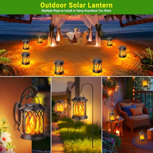 KOOPER 6 Pack Solar Lantern Outdoor Lights, Upgraded Flickering Flame Solar Lanterns Outdoor Waterproof, Auto ON/OFF Lanterns Decorative Outdoor, Hanging Lantern for Yard Patio Lawn Table Garden Decor