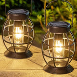 LeiDrail Solar Lanterns Outdoor, Hanging Metal Lights, Dual LED, 2 Pack