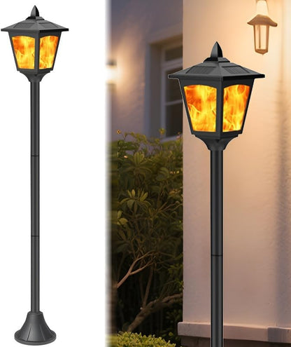 40" Solar Flame Lanterns, IP65 Waterproof Outdoor Post Lights with 3D Flickering Flame, Dusk to Dawn Solar Column Lights for Garden, Driveway, Patio, Yard Decor