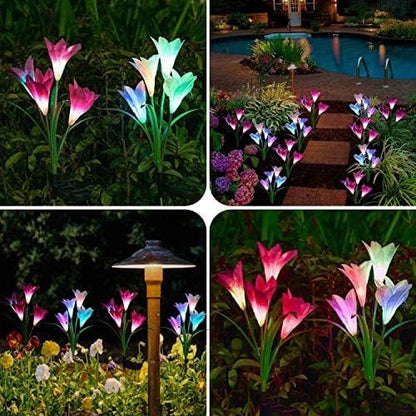 SOLARBABY Solar Lights Outdoor - Lily Flower Solar Garden Lights, 4 Pack Lights Outdoor Waterproof Multicolor Changing LED Flower with Bigger Lily for Patio Yard Pathway Balcony Outdoor Décor