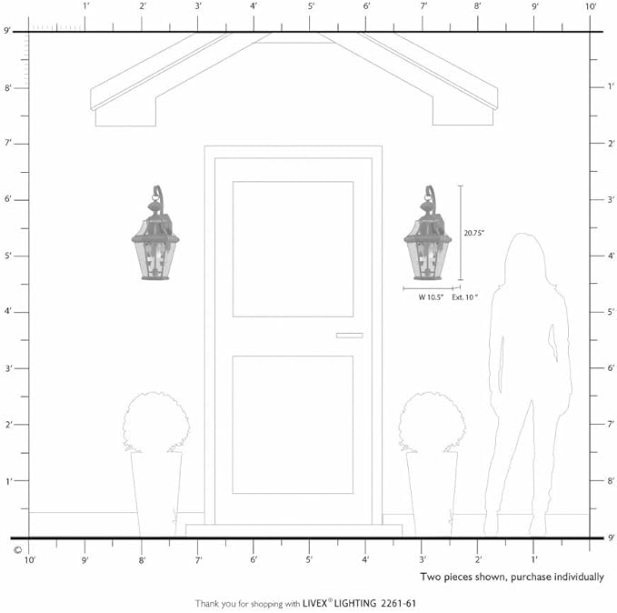 Livex Lighting 2261-02 Outdoor Wall Lantern with Clear Beveled Glass Shades, Polished Brass | Lumora