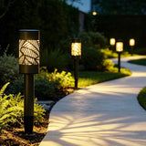 6 Pack 8 Lumens Solar Pathway Lights, Metal Lamp with Grey Power Coating, Warm White Light with Nice Light Pattern on the Ground for Pathway, Lawn and Garden