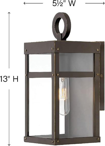 Hinkley Porter Collection Extra Small Wall Mount Lantern, 120V – Add Security to Porches, Patios & Exterior Spaces with Ultra-Durable Outdoor Lighting, Oil Rubbed Bronze