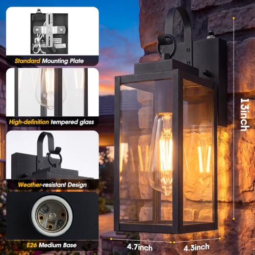 2 Pack 13" Dusk to Dawn Porch Light, Outdoor Wall Light with Clear Glass