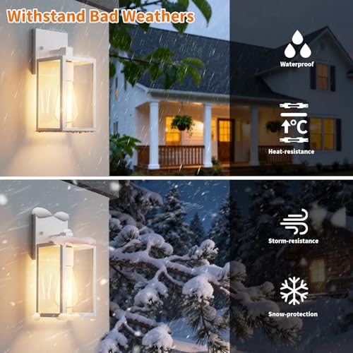 2 Pack White Exterior Lighting Fixtures Wall Mount, Outside Front Porch Lights for House, Outdoor Lantern Lamp, Waterproof Wall Sconce Lights, Coach Light for Garage Entryway