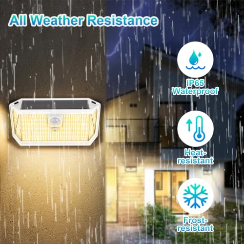 Brightever Solar Motion Sensor Outdoor Lights, 4000LM 344 LEDs Solar Outdoor Lights, IP65 Waterproof Exterior Flood Security Lights with 270° Wide Angle & 3 Modes for Patio Garage, 4-Pack White