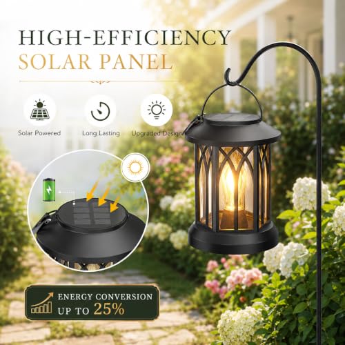 Solar Lanterns Outdoor Waterproof 2 Pack, Hanging Solar Lights with 2700K Warm LED Light, IP65 Solar Powered Lanterns with Clip, Auto On/Off Outdoor Lanterns for Garden Patio Yard Porch Decor