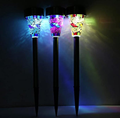 CTKcom Solar Mosaic Garden Lights Outdoor Decorative Mosaic LED Stake Lights Solar Powered Landscape Path Lighting for Lawn Path Patio Yard Walkway,3 Pack