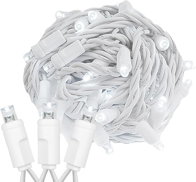 Novelty Lights 34ft Christmas String Lights, 100 Pure White LED Bulbs on White Wire, 4" Spacing, Connectable Indoor Outdoor Commercial Grade Lighting for Holidays Patio Weddings