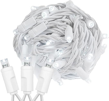 Novelty Lights 34ft Christmas String Lights, 100 Pure White LED Bulbs on White Wire, 4" Spacing, Connectable Indoor Outdoor Commercial Grade Lighting for Holidays Patio Weddings
