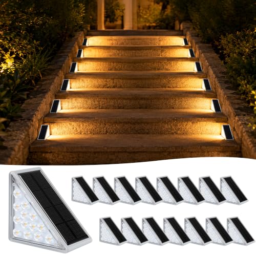 Solar Step Lights Outdoor Waterproof IP67, 3000K Warm Lights -16 Pack