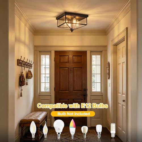 Kalium Farmhouse Style Square Flush Mount Ceiling Light, 4-Light Modern.