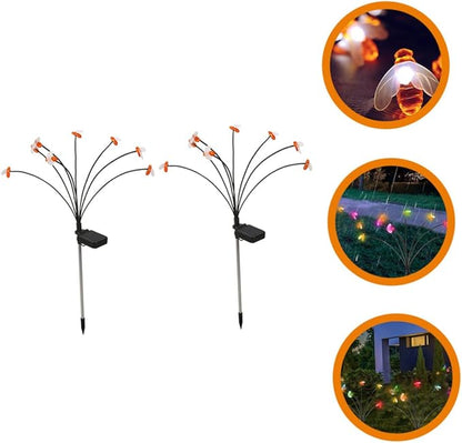 VALICLUD Solar Garden Lights Bee-Shaped 8-led Stake Solar Pathway Lights Swaying Outdoor Decorative for Patio Lawn Yard 2pcs