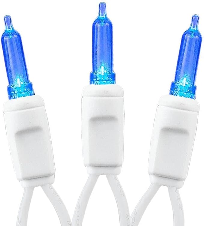 Novelty Lights Vintage Style T5 Blue LED Christmas Lights, 11.5 Feet White Wire String of 35 Mini Bulbs, UL Listed Indoor/Outdoor Tree Lighting