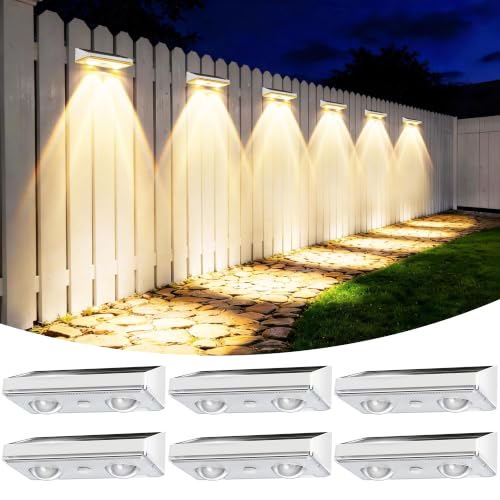 Solar Fence Lights Outdoor, 6 Pack Fence Lights Solar Powered