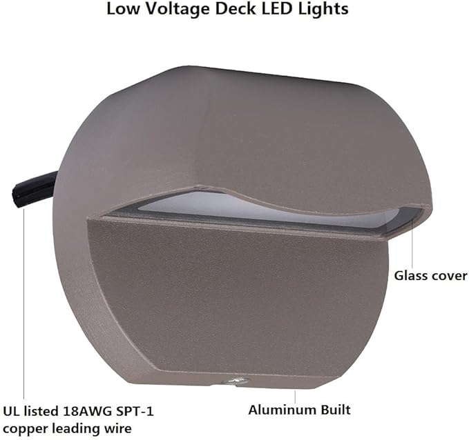Outdoor Deck Lights LED Landscape Lighting Low Voltage 12V AC/DC Cast Aluminum Patio Post Step Lights Fence Retaining Wall Mounting Light Warm White Textured Bronze Finish Pack of 4