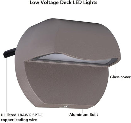 Outdoor Deck Lights LED Landscape Lighting Low Voltage 12V AC/DC Cast Aluminum Patio Post Step Lights Fence Retaining Wall Mounting Light Warm White Textured Bronze Finish Pack of 4