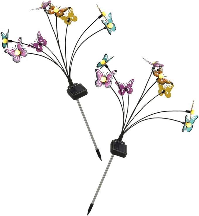 VANZACK 2pcs Butterfly Shape Solar Stake Lights Outdoor Waterproof LED Garden Path Lights Warm White Solar Yard Decorations for Patio and Lawn