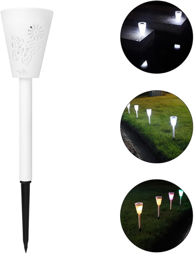 Mipcase Solar Garden Stake Light Outdoor Solar Pathway Lamp White Light with Adjustable Two Modes Hollow Insect Pattern for Yard and Patio Random Color