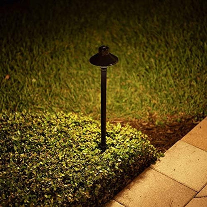 VOLT Flat Hat 12V Black Brass Path Light (5" Shade, 25" Tall) with 3W 2700K Warm White G4 LED Bulb for Low Voltage Landscape Lighting on Outdoor Pathway, Walkway, Garden, Driveway or Patio