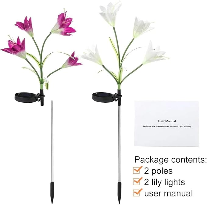 Solar Garden Stake Flower Lights Upgraded 2 Pack Outdoor Waterproof Solar Powered Lights Lily Flowers, 7 Colors | Lumora