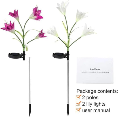 Solar Garden Stake Flower Lights Upgraded 2 Pack Outdoor Waterproof Solar Powered Lights Lily Flowers, 7 Colors Changing LED Solar Lights for Garden, Patio, Backyard